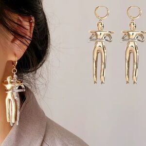 Abstract Dancing Couple Earrings-Gold And Silver